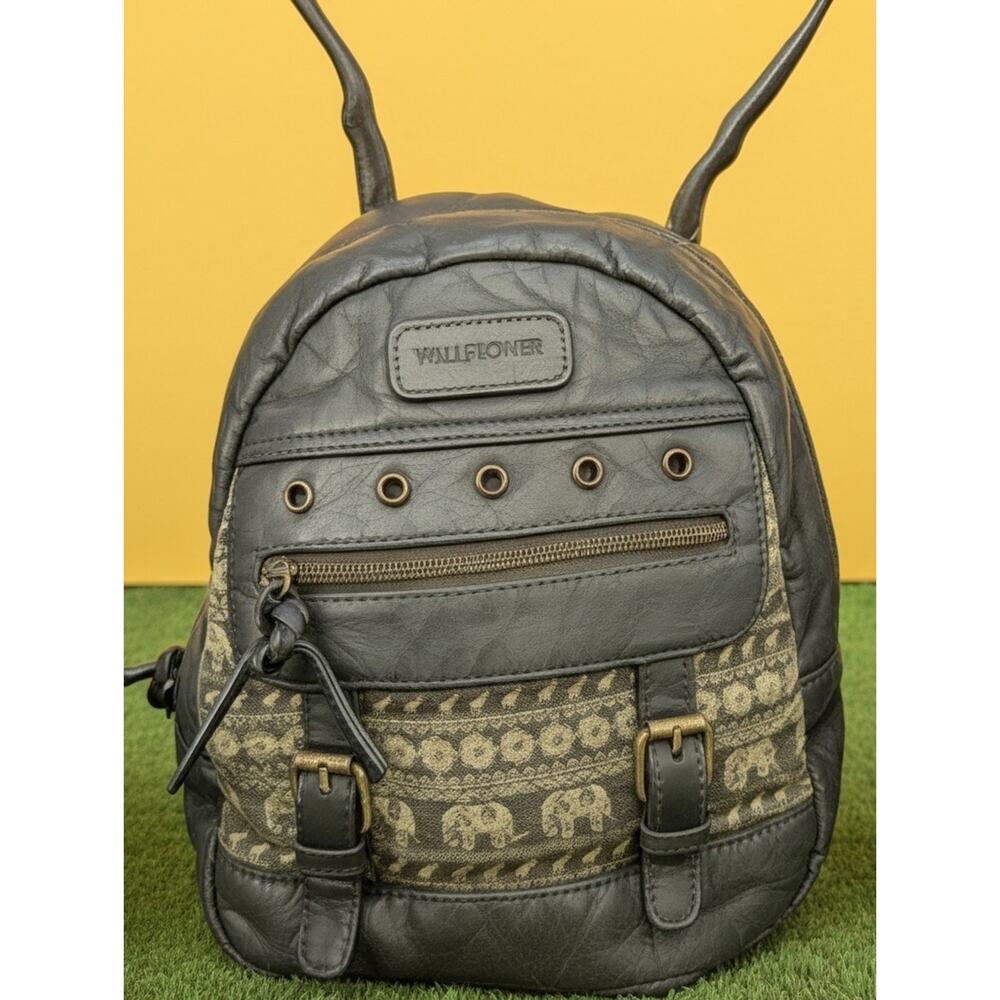 WallFlower Mini Backpack Purse Gray Elephant Tapestry Boho Faux Leather Backpack